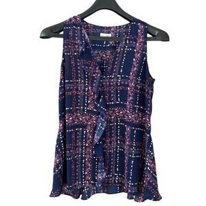 Maison Jules Floral Pattern Navy Blue Pink White Sleeveless Top Size XS